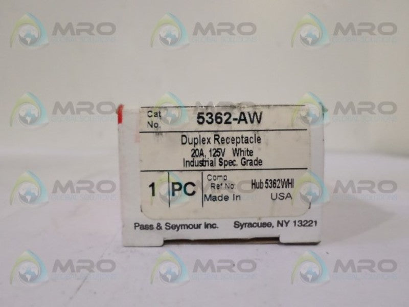PASS & SEYMOUR 5362-AW WHITE DUPLEX RECEPTACLE 20A, 125V *NEW IN BOX*