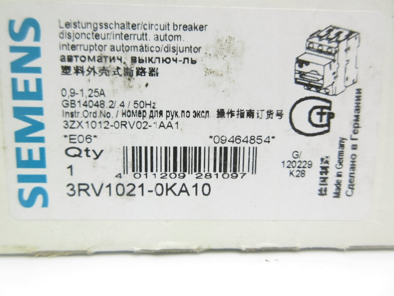 SIEMENS 3RV1021-0KA10 0.9-1.25A NSMP