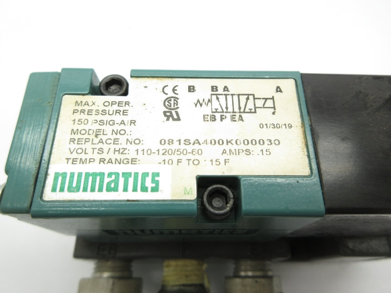 NUMATICS 081SA400K000030 110-120V .15A 150PSI (AS PICTURED) UNMP