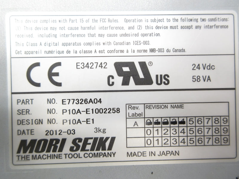 MORI SEIKI E77326A04 P10A-E1 24VDC NSNP