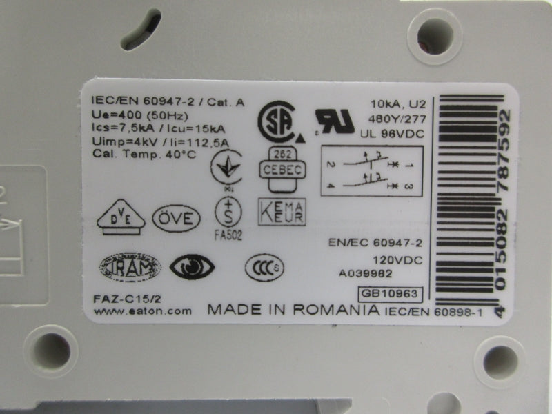 EATON FAZ-C15/2 400/415V 15A NSNP