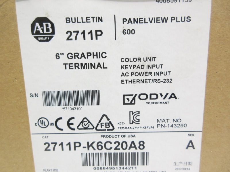 ALLEN BRADLEY 2711P-K6C20A8 SER. A 100-240VAC 0.3-0.1A NSMP