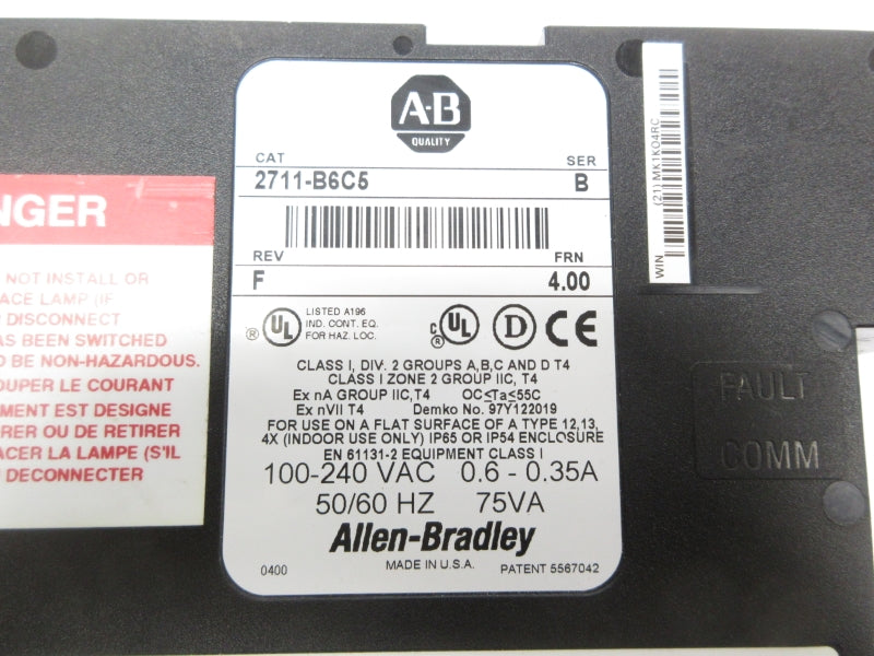 ALLEN BRADLEY 2711-B6C5 SER. B F/W 4.00 100-240VAC 0.6-0.35A NSNP