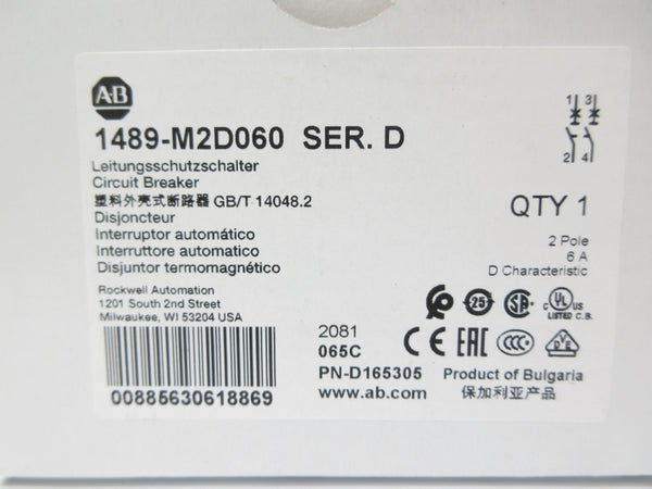 ALLEN BRADLEY 1489-M2D060 SER. D 277VAC 6A NSMP
