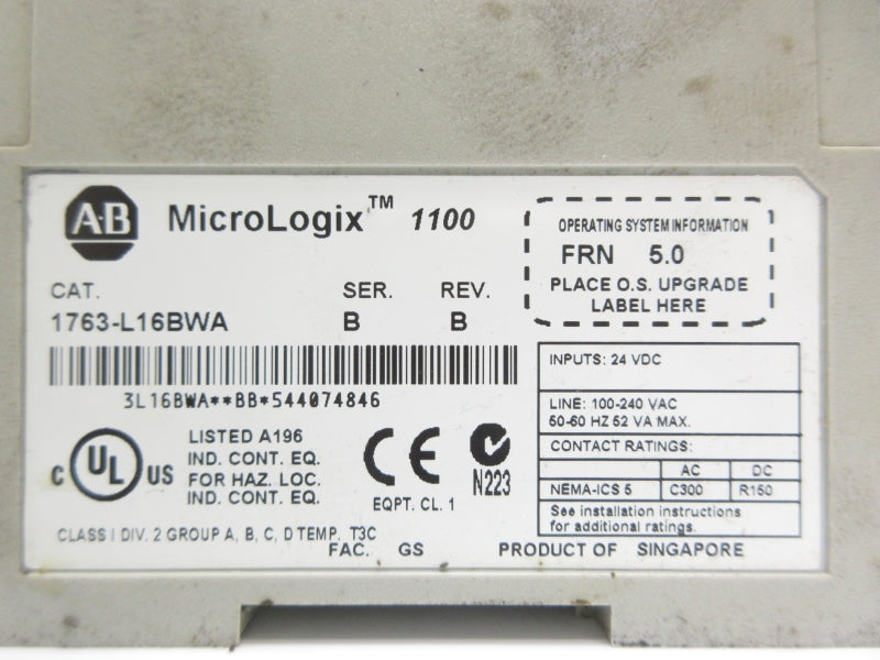 ALLEN BRADLEY 1763-L16BWA SER. B F/W 5.0 24VDC UNMP