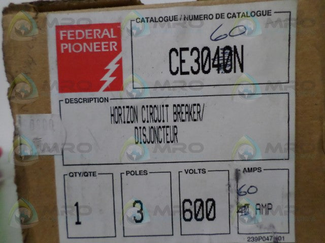 FEDERAL PIONEER CE3060N CIRCUIT BREAKER 60A *NEW IN BOX*