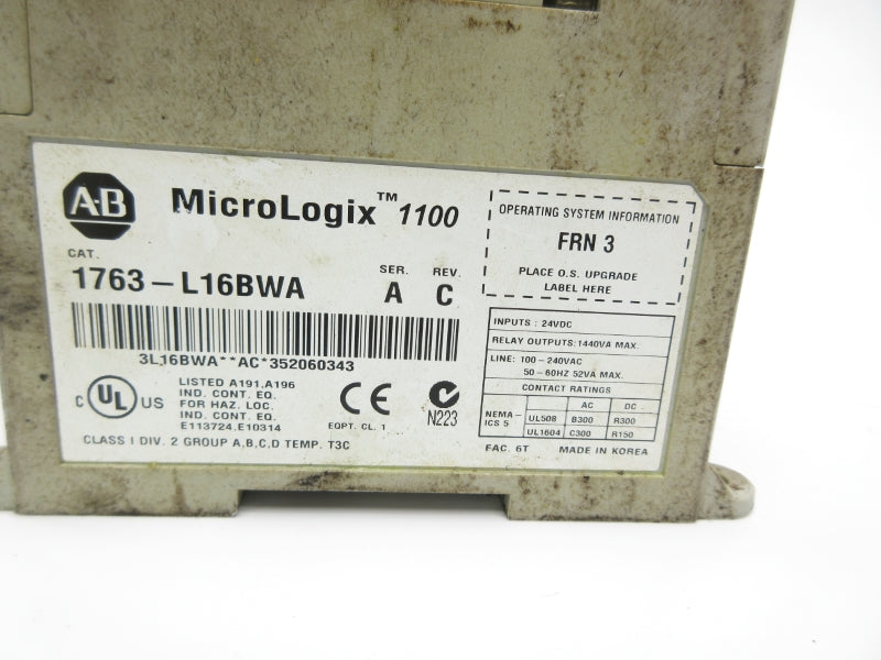 ALLEN BRADLEY 1763-L16BWA SER. A F/W 3 24VDC UNMP