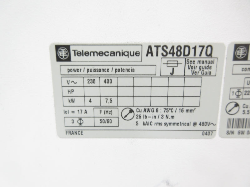 TELEMECANIQUE ATS48D17Q 230/400V UNMP