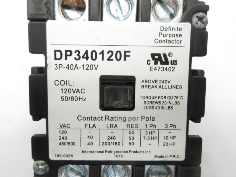 INTERNATIONAL REFRIGERATION PRODUCTS DP340120F 120VAC 40A (AS PICTURED) NSNP