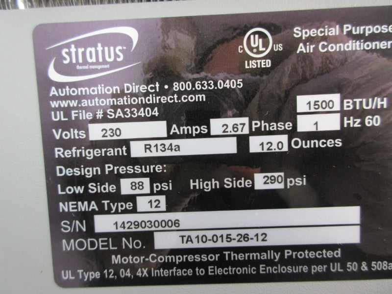 STRATUS TA10-015-26-12 230V 2.67A 290PSI NSNP