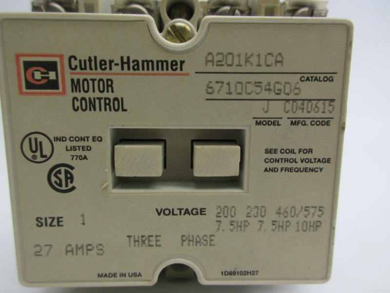 CUTLER HAMMER A201K1CA 6710C54G06 110/120V 27A NSNP