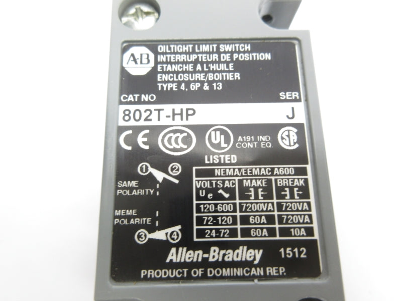 ALLEN BRADLEY 802T-HP SER. J 120-600VAC 60A (AS PICTURED) NSNP