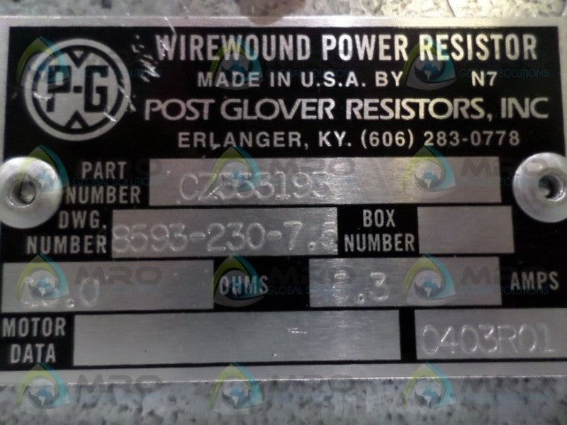 POST GLOVER RESISTORS CZ353193 WIREWOUND POWER RESISTOR NSNP