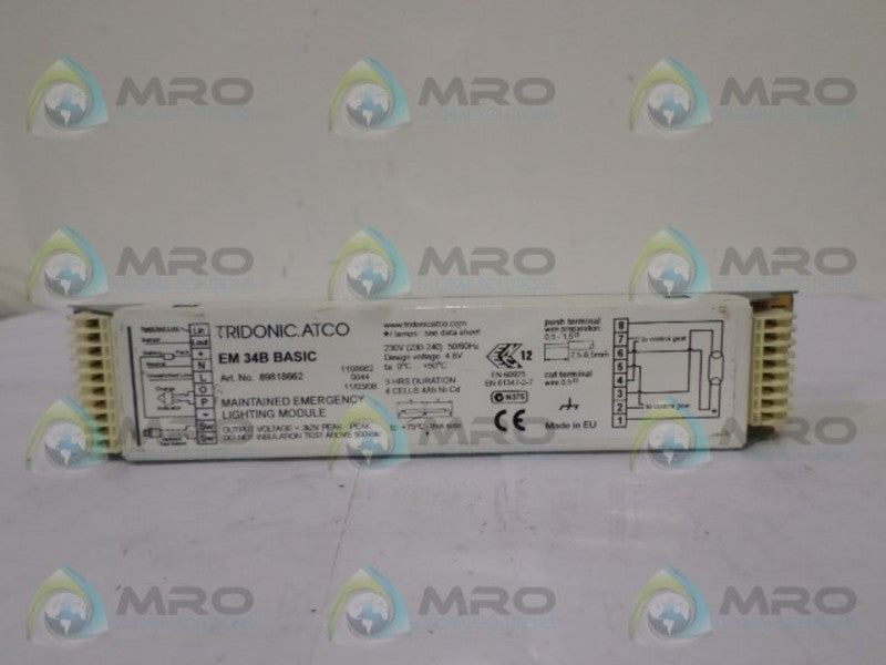 TRIDONIC EM34BBASIC 89818662 EMERGENCY LIGHTING INVENTOR MODULE *USED*