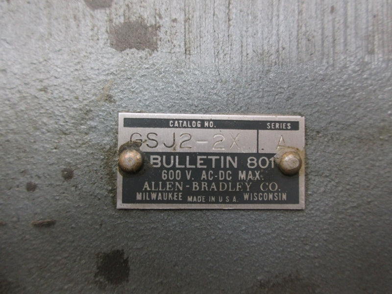 ALLEN BRADLEY 801-GSJ2-2X SER. A 600VAC/DC UNMP