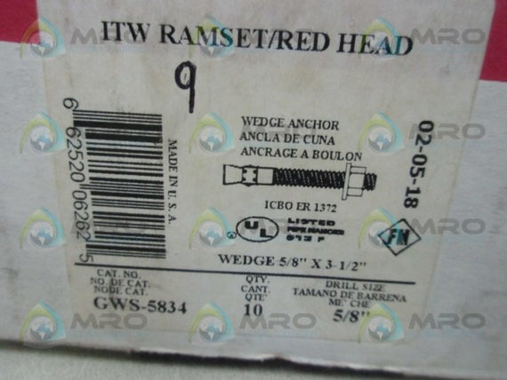 RED HEAD GWS-5834 TRUEBOLT WEDGE ANCHOR (BOX OF 9)  NSMP