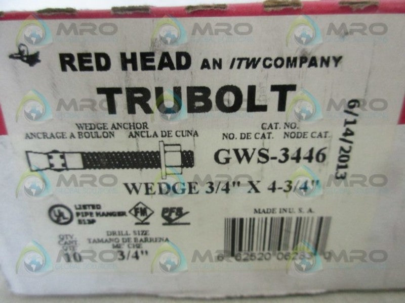 RED HEAD GWS-3446 TRUEBOLT WEDGE ANCHOR (BOX OF 10)  NSMP