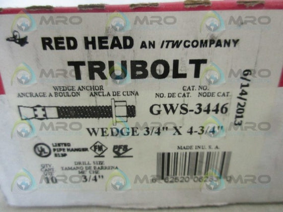 RED HEAD GWS-3446 TRUEBOLT WEDGE ANCHOR (BOX OF 10)  NSMP
