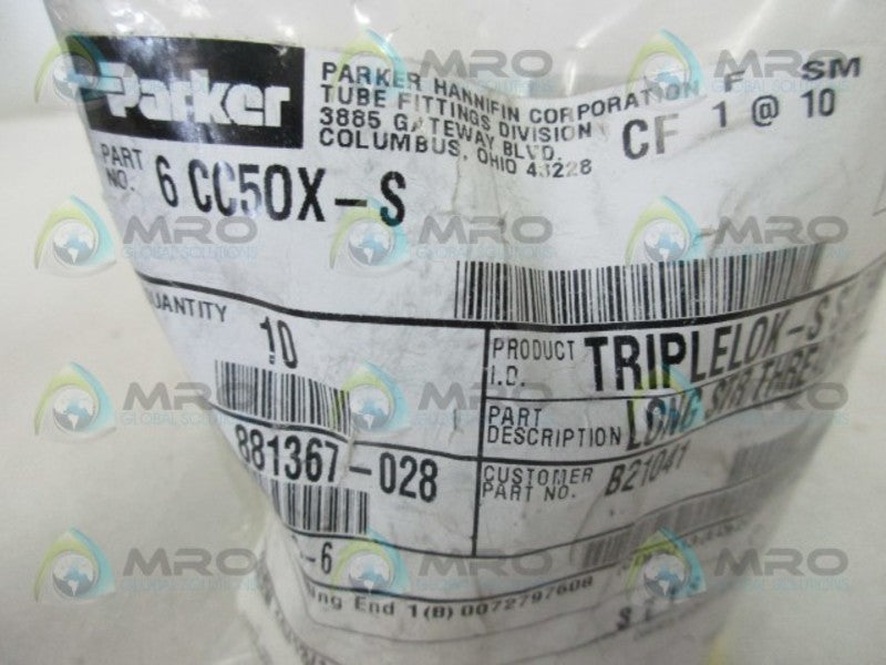 PARKER 6-CC50X-S LONG STRAIGHT THREAD ELBOW (PK OF 10) * NEW IN FACTORY BAG *