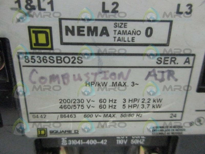 SQUARE D 8536-DBO2S MOTOR STARTER (AS PICTURED)  UNMP