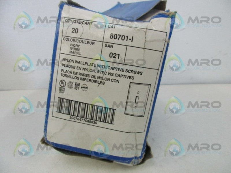 LEVITON 80701-I LIGHT TOGGLE WALL PLATE (BOX OF 20)  NSMP