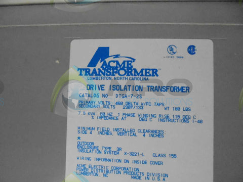 ACME DTGA-7-25 TRANSFORMER * NEW NO BOX *