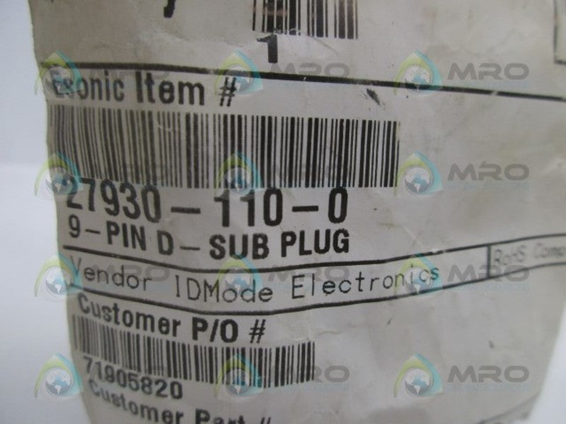 ELECTRO SONIC 27930-110-0 9 PIN D SUB PLUG (AS PICTURED)  NSNP IN BAG