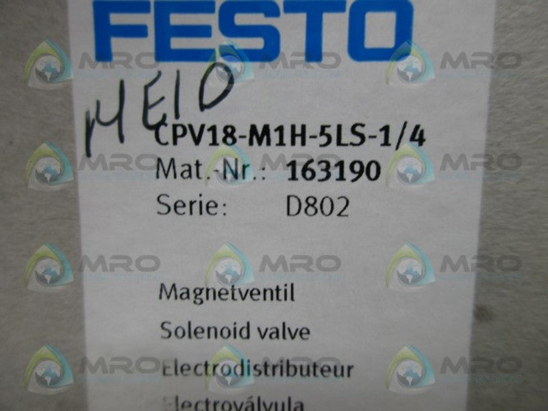 FESTO CPV18-M1H-5LS-1/4 VALVE SINGLE SOLENOID  NSMP