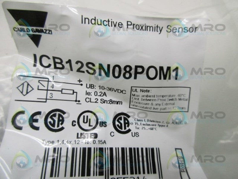 CARLO GAVAZZI ICB12SN08POM1 INDUCTIVE PROXIMITY SENSOR * NEW IN FACTORY BAG *