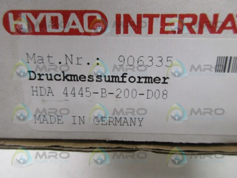 HYDAC HAD-4445-B-200-D08 PRESSURE SENSOR  NSMP