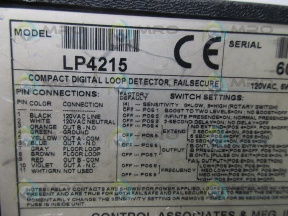 CONTROL ASSOCIATES LP4215 COMPACT DIGITAL LOOP DETECTOR  UNMP