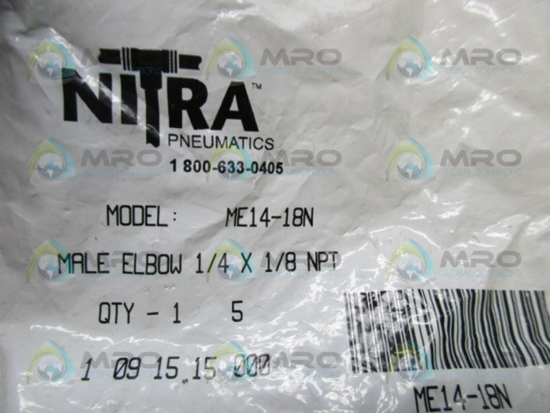 NITRA ME14-18N MALE ELBOW CONNECT (PK OF 5) * NEW IN FACTORY BAG *