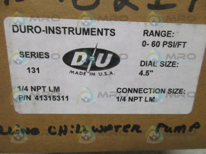 DURO-INSTRUMENTS 41315311 PRESSURE GAUGE 0-60 PSI * NEW IN BOX *