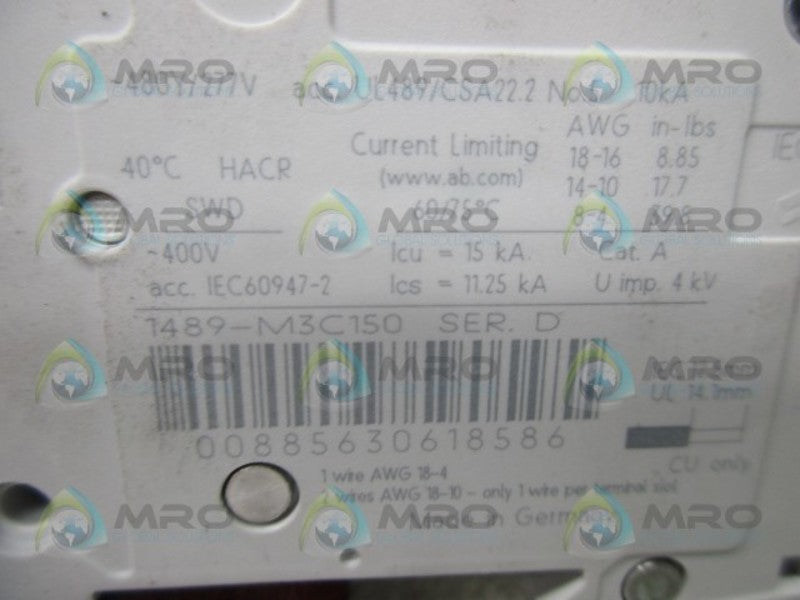 ALLEN BRADLEY 1489-M3C150 SER. D CIRCUIT BREAKER * NEW IN BOX *
