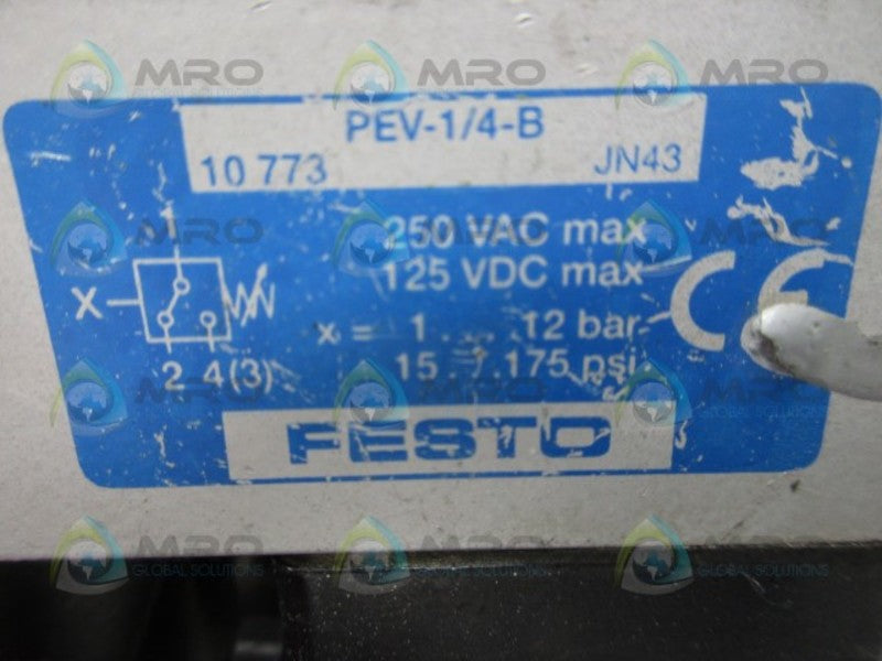 FESTO PEV-1/4-B PRESSURE SWITCH (AS PICTURED)  UNMP