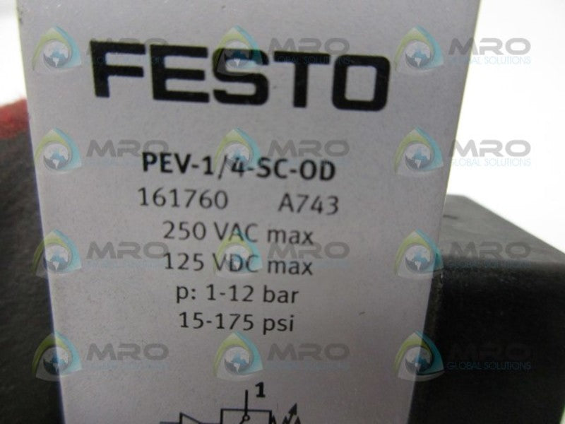 FESTO PEV-1/4-SC-0D PRESSURE SWITCH W/ ADJUSTABLE SENSOR  UNMP