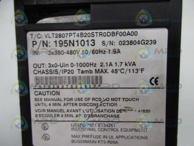 DANFOSS 195N1013 VLT2807PT4B20STR0DBF00A00 AC DRIVE  UNMP