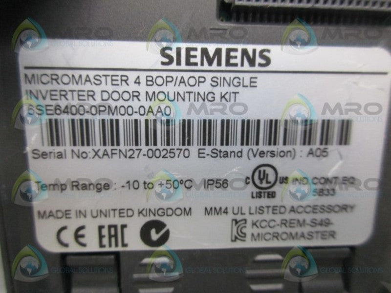 SIEMENS 6SE6400-0PM00-0AA0 INVERTER DOOR MOUNTING KIT  UNMP