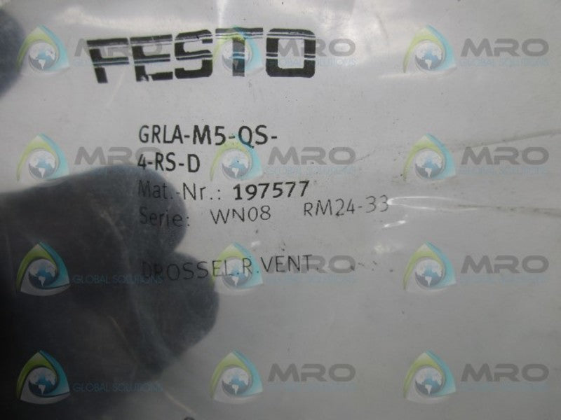 FESTO GRLA-M5-QS-4-RS-D ONE WAY FLOW CONTROL VALVE * NEW IN FACTORY BAG *