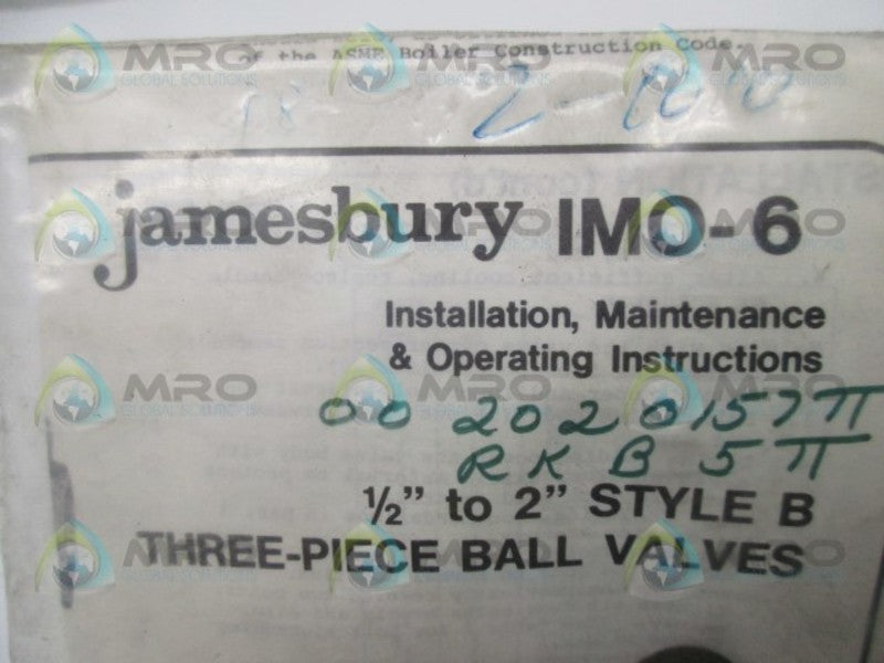 JAMESBURY IMO-6 3 PIECE BALL VALVE REPAIR KIT  NSMP