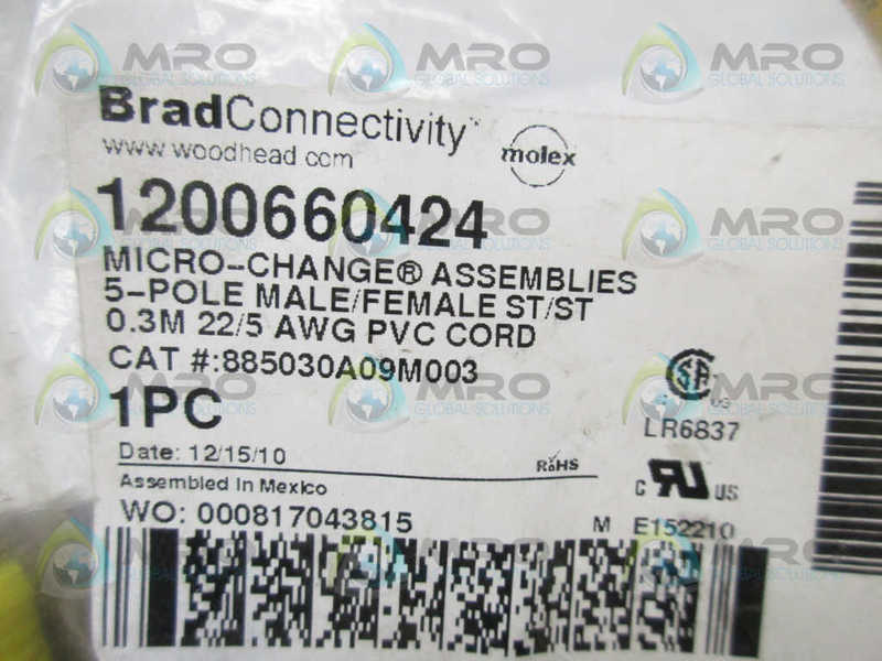 DANIEL WOODHEAD 885030A09M003 CORDSET  NSMP