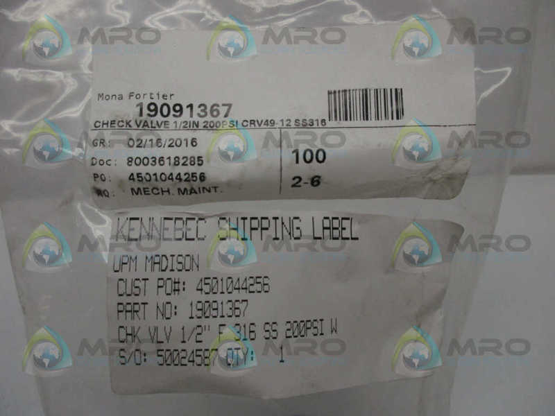 KENNEBEC 19091367 CHECK VALVE 1/2"  NSMP