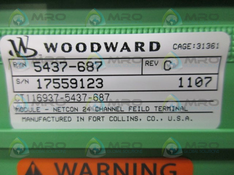 WOODWARD 5437-687 REV. C MODULE NETCON 24 CHANNEL FIELD TERMINAL  NSMP
