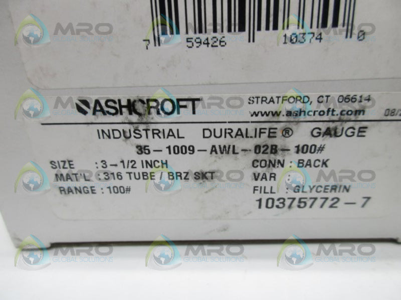 ASHCROFT 35-1009-AWL-62B-100#  NSMP