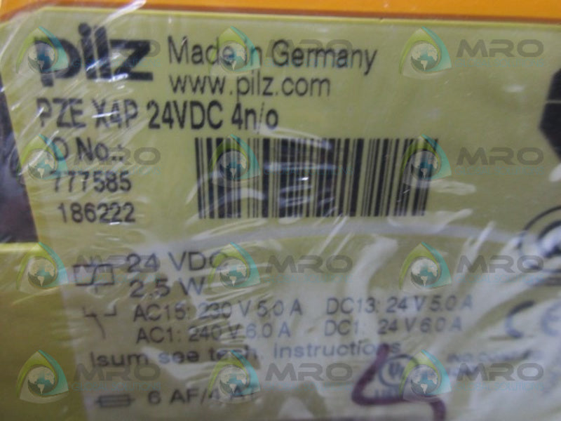 PILZ PZE-X4P-24VDC-4N/O SAFETY RELAY 5AMP 2.5W 24VDC * NEW IN ORIGINAL PACKAGE *