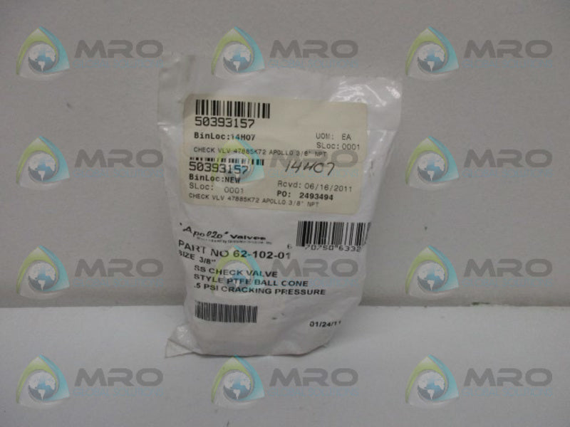 APOLLO 62-102-01 3/8" BALL CONE CHECK VALVE * NEW IN FACTORY BAG *