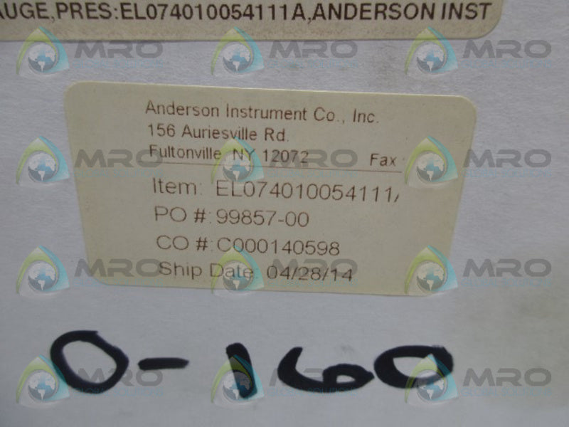 ANDERSON NEGELE EL074010054111 PRESSURE GAUAGE LIQUID FILLED  NSMP