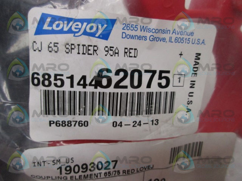 LOVEJOY 68514462075 CJ 65 SPIDER 95A RED * NEW IN FACTORY BAG *