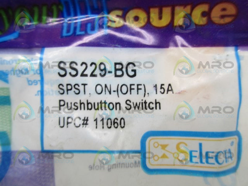 SELECTA SS229-BG PUSHBUTTON SPST ON-(OFF) 15AMP  NSMP