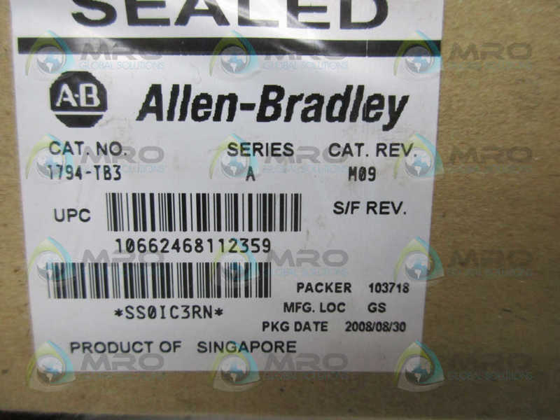 ALLEN BRADLEY 1794-TB3 SER. A TERMINAL BASE DATE: 2008 * FACTORY SEALED *